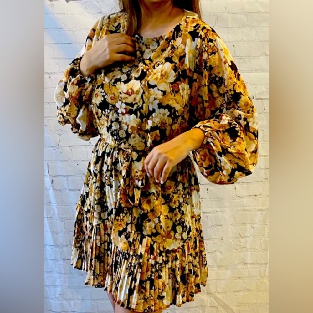 Floral Black and Brown Flying Tomatoes Mini Dress Size Medium